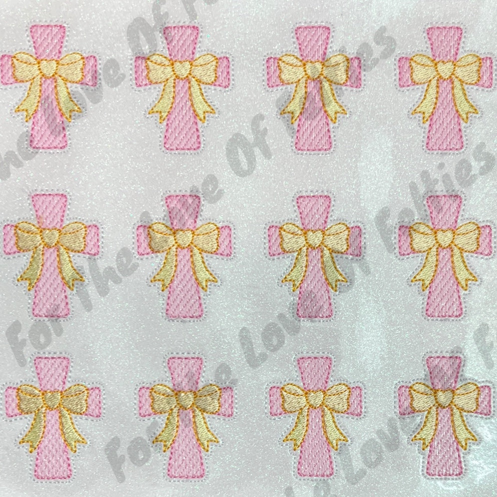 Pink Cross With Yellow Bow Feltie
