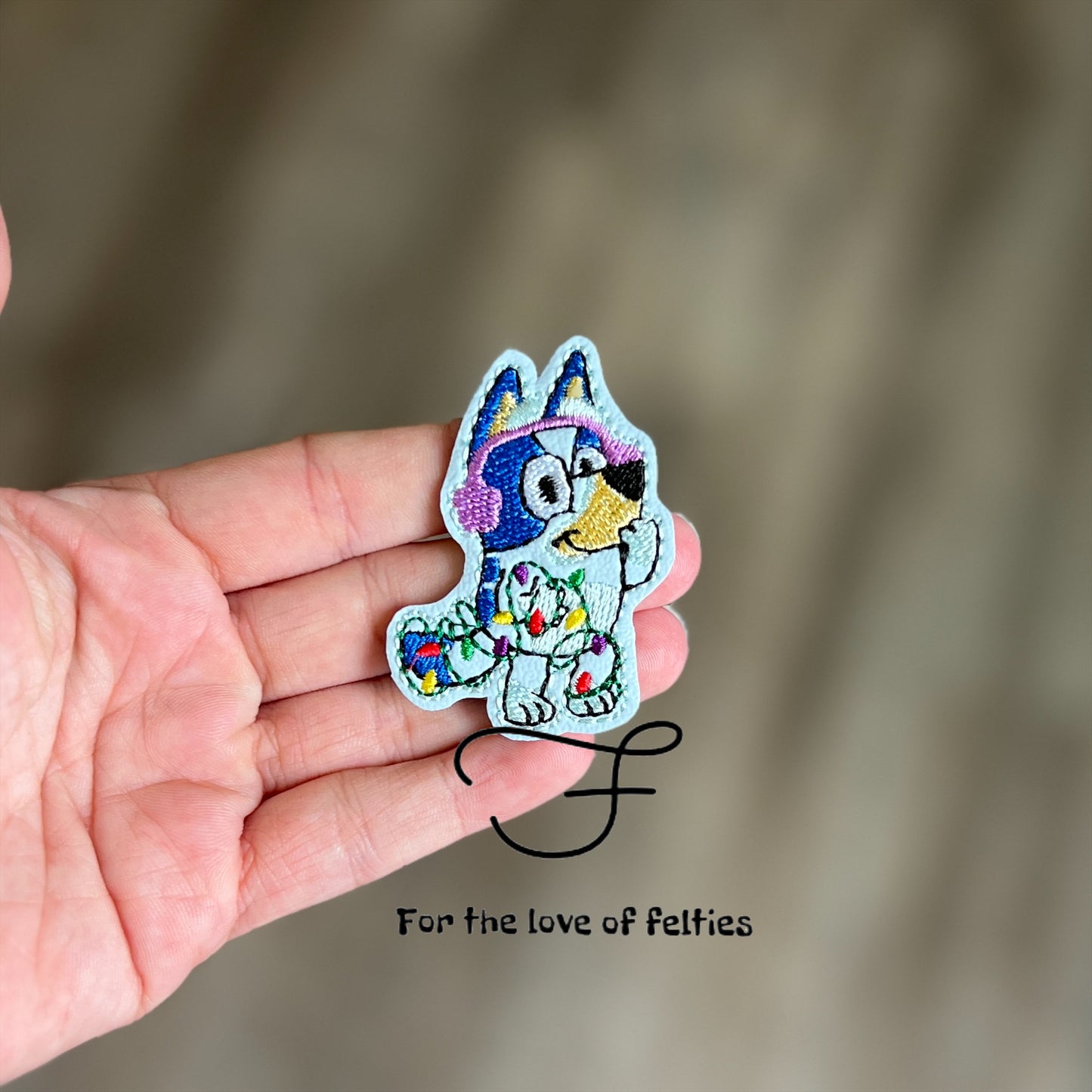 Blue Christmas Light Dog Feltie