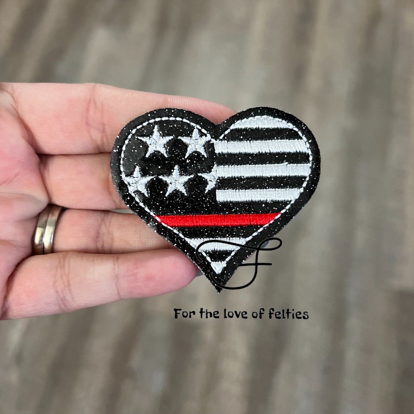 Thin Red Line Heart Feltie