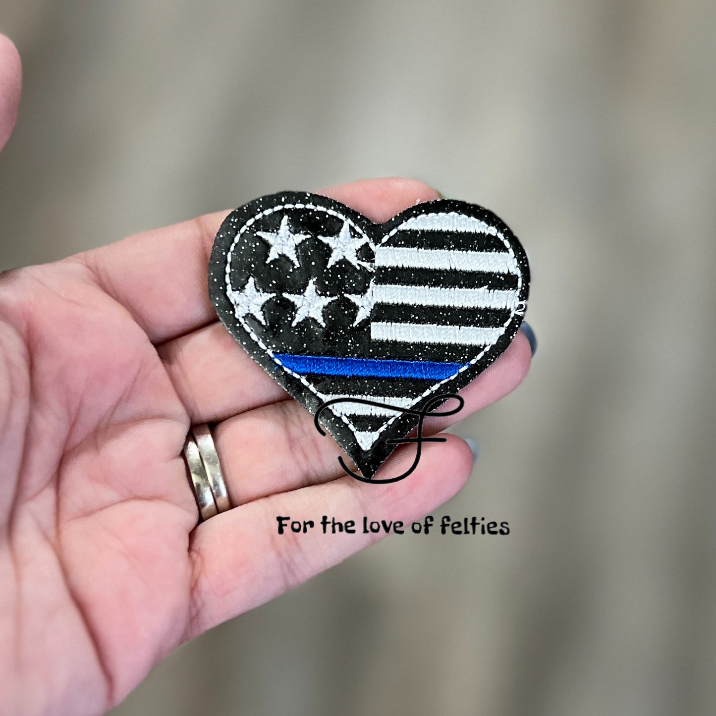 Thin Blue Line Heart Feltie