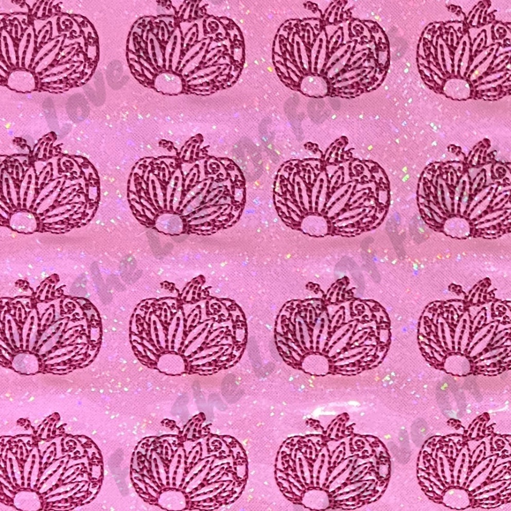 Pink Pumpkin Sunflower Redwork Feltie