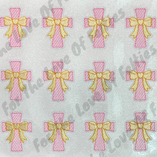 Pink Cross With Yellow Bow Feltie