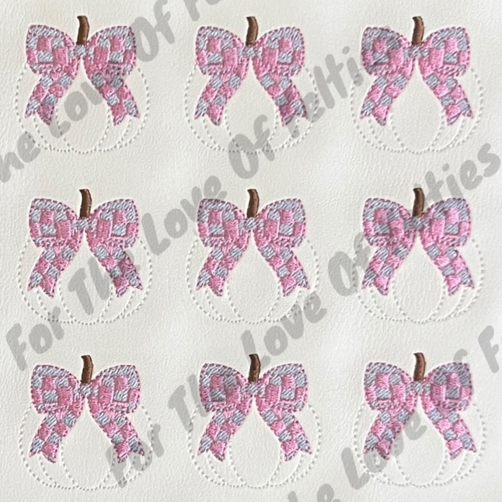 White Pumpkin, Pink & Grey Plaid Bow Feltie