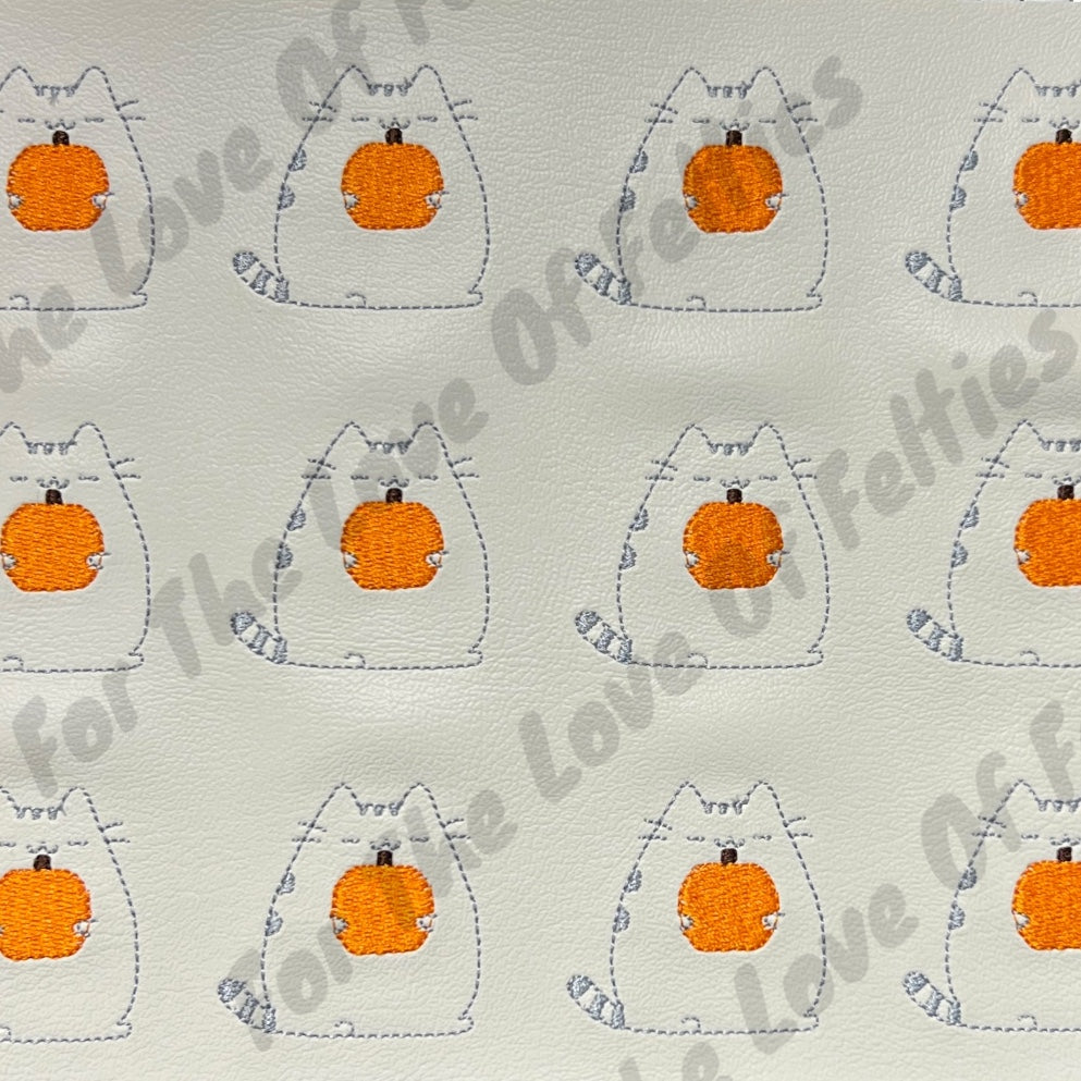 White Pusheen Cat With Pumpkin Feltie