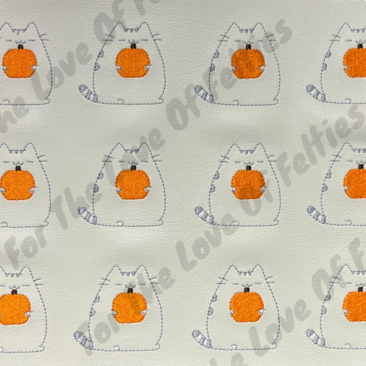 White Pusheen Cat With Pumpkin Feltie