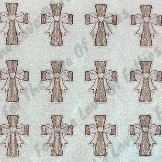 Cross With Cream Bow Feltie