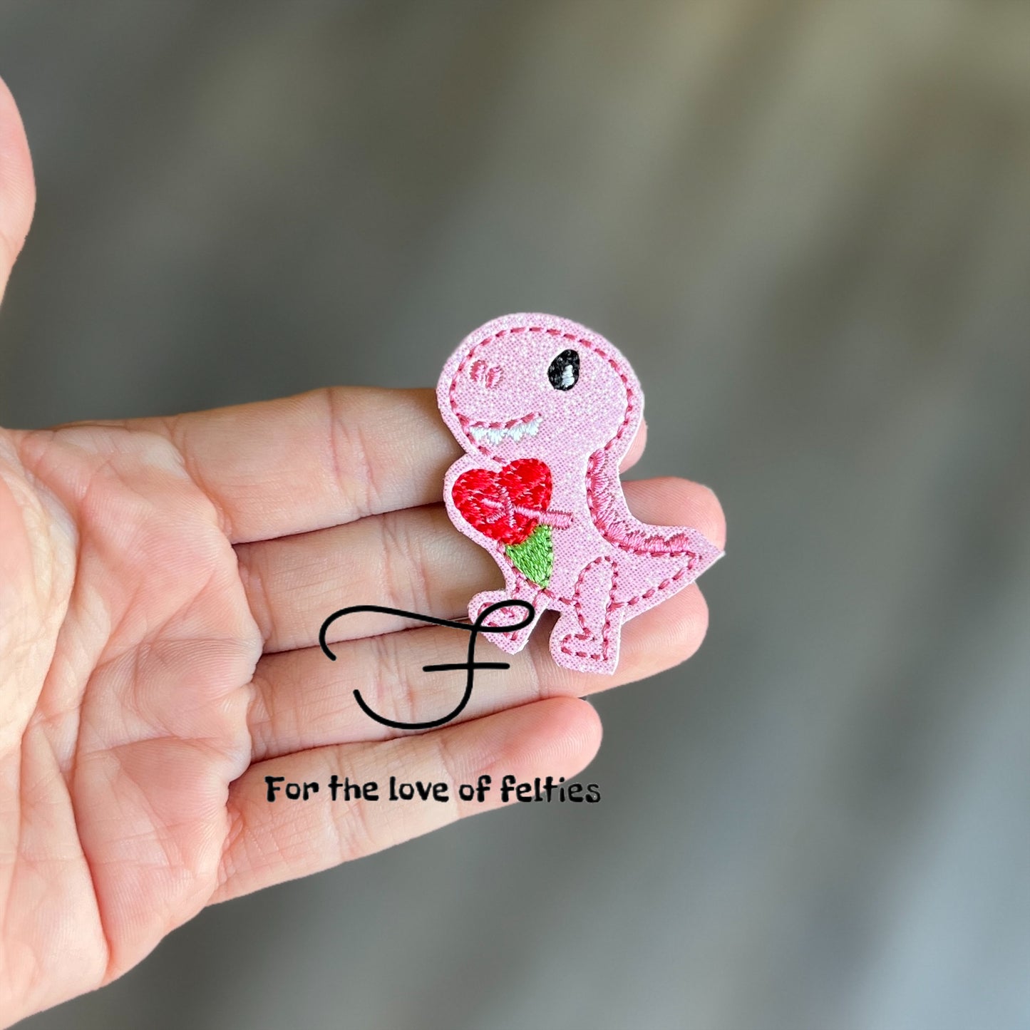 Dino Holding Heart Feltie